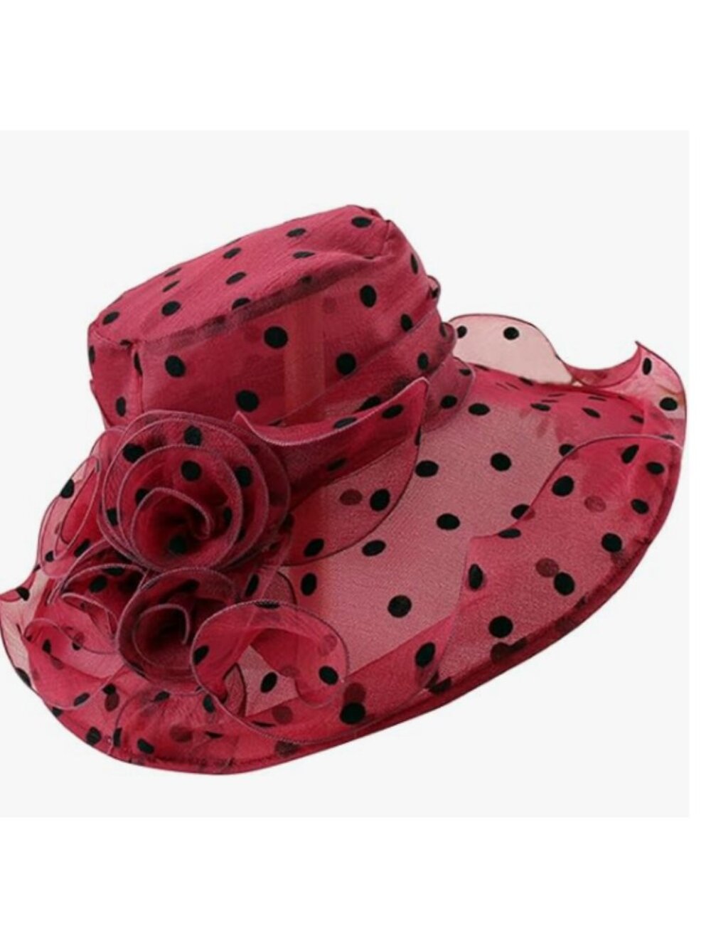 Wide Brim Polka Dot Mesh Kentucky Derby Hat Elegant Lace Church Tea Party
